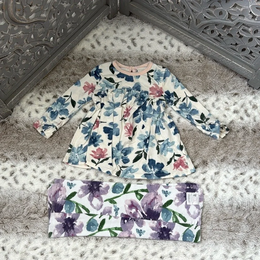 Burt’s Bees Baby dress blanket set girls 3-6 months pastel floral garden party